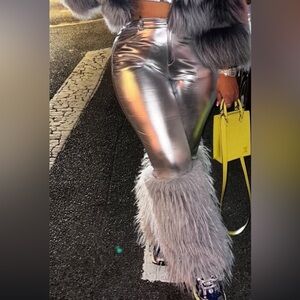 Silver pants with fur at bottom